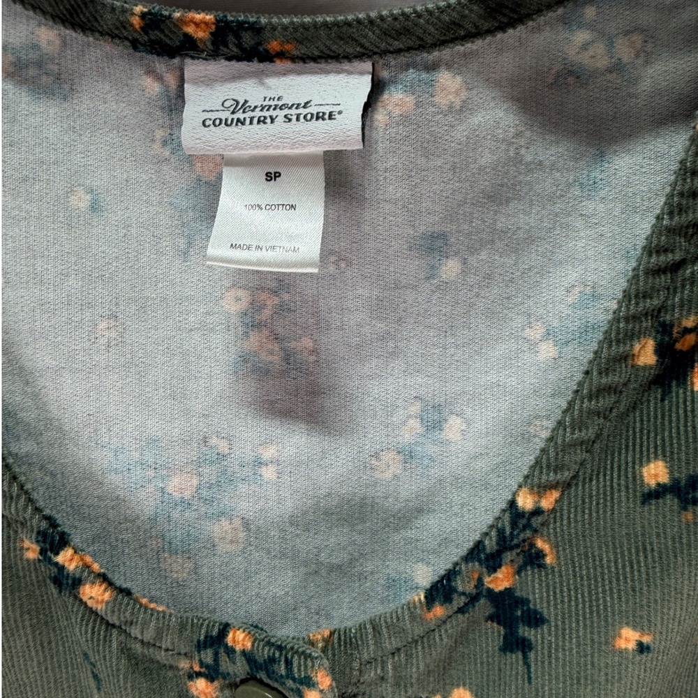 The Vermont Country Store Corduroy Dress Womens Small P Green Floral Cottagecore - Picture 3 of 7